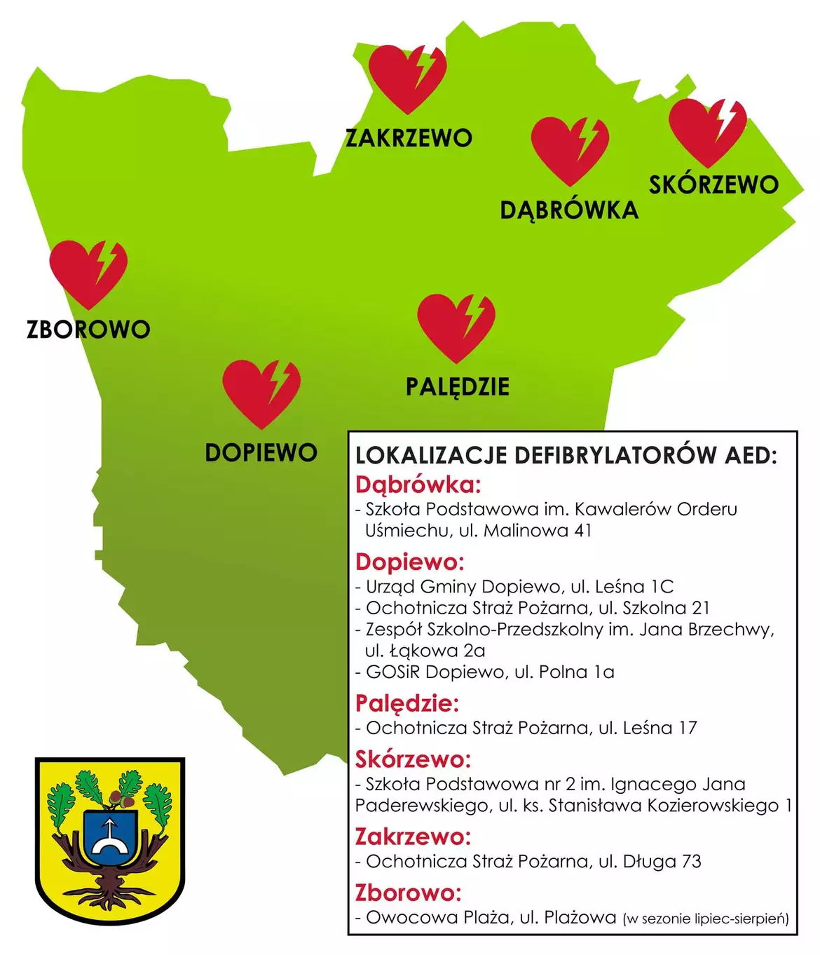 Lokalizacja defibrylatorów AED na terenie Gminy Dopiewo